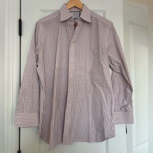 Charles Tyrwhitt Pink & White Checkered Dress Shirt Slim Fit 16 1/2 /33 in Men’s